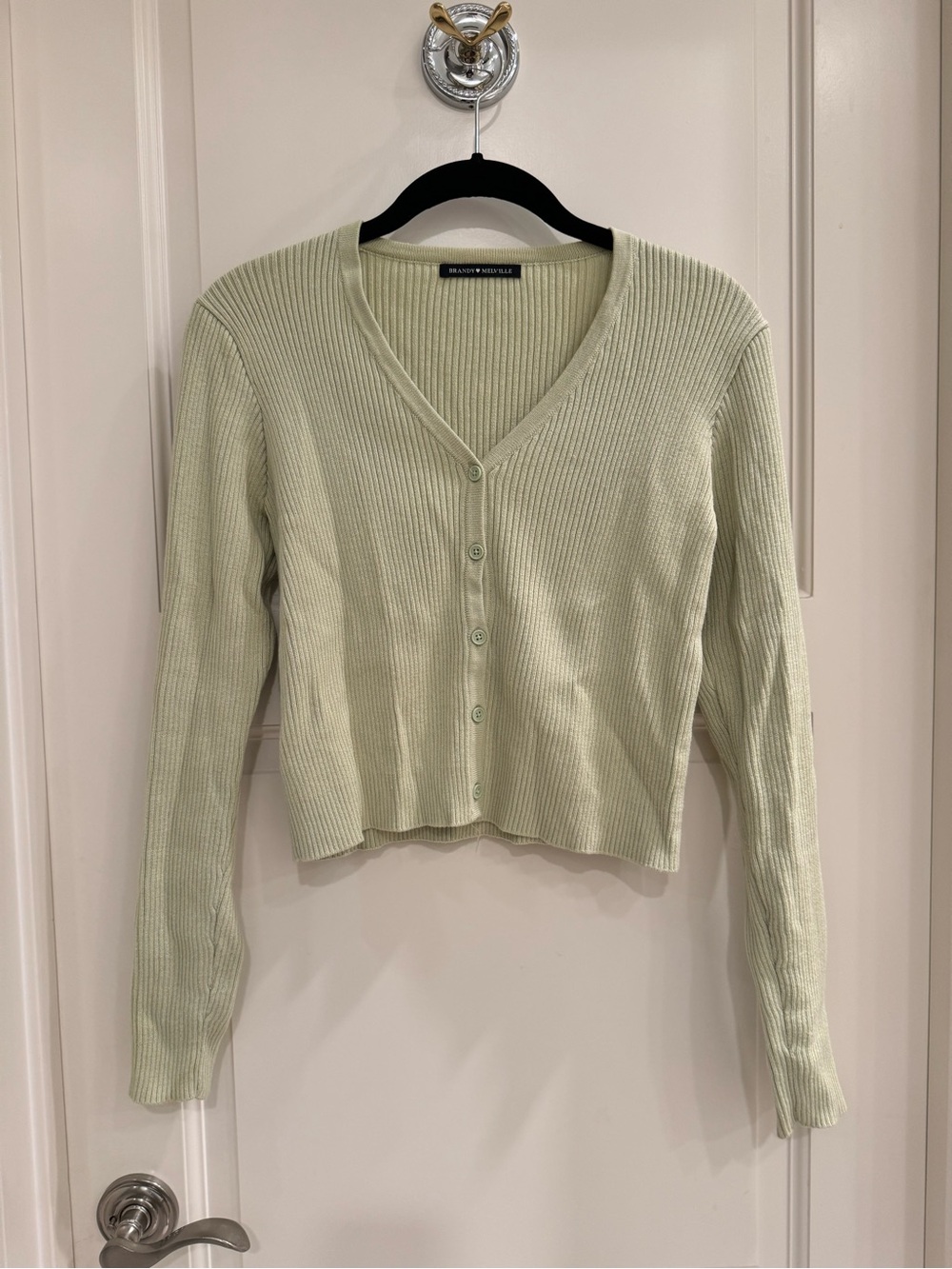 Brandy Melville Light Sage Ribbed V-Neck Button Cardigan